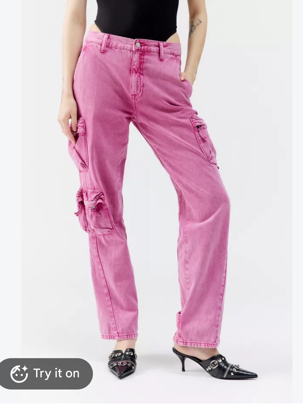 NWT! Bobbi mid rise Pistola Pink Loose Straight-Leg Cargo Jeans, size 24